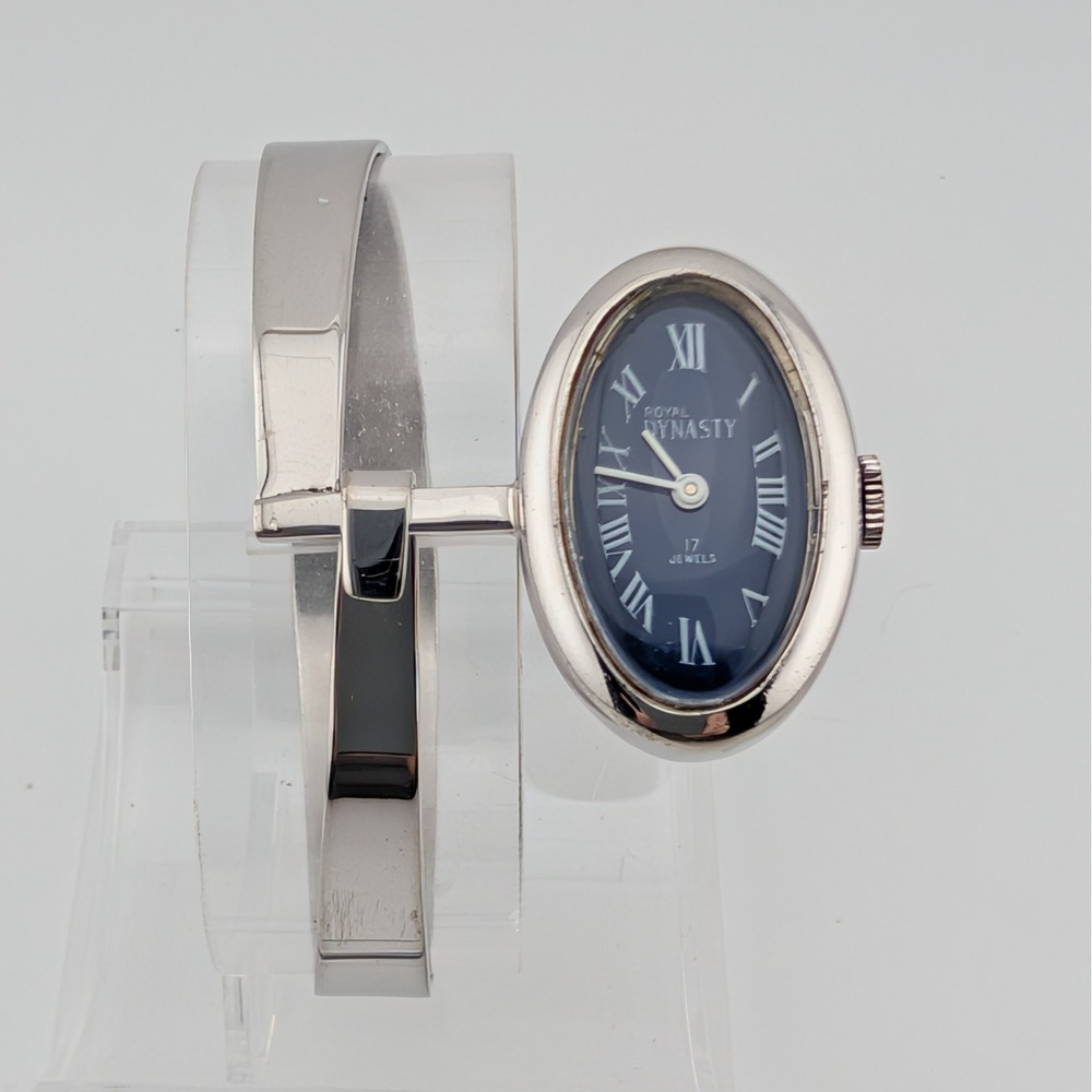Unique Vintage Royal Dynasty 17 Jewel Manual Wind Blue Oval  Bangle Watch